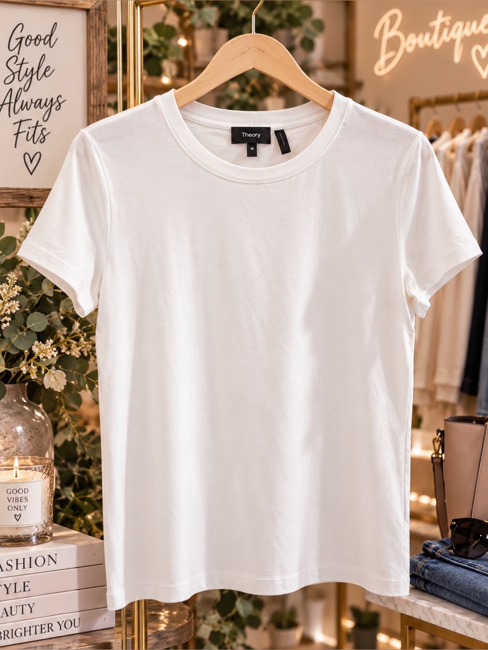 Theory White Crewneck Short Sleeve Tee